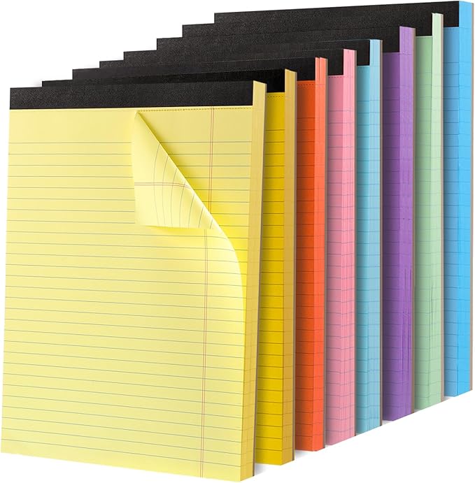 Thboxes 8 Pack Colored Legal Pads, Totally 400 Sheets Legal Pads 8 x 11.5inch College Ruled Writing Pads Wide Ruled Paper for Office, School, College, Professional