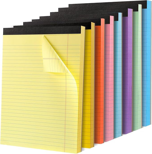 Thboxes 8 Pack Colored Legal Pads, Totally 400 Sheets Legal Pads 8 x 11.5inch College Ruled Writing Pads Wide Ruled Paper for Office, School, College, Professional