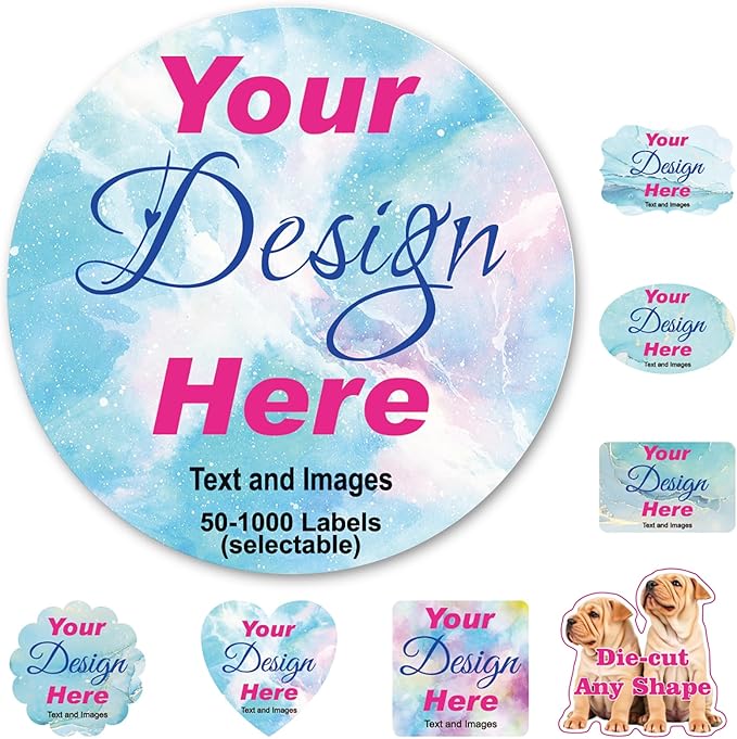 50-1000 Custom Stickers for Business Logo-Customized Personalized Labels with Any Design Image Logo Text for Small Business and Birthday Party Wedding,Waterproof Stickers