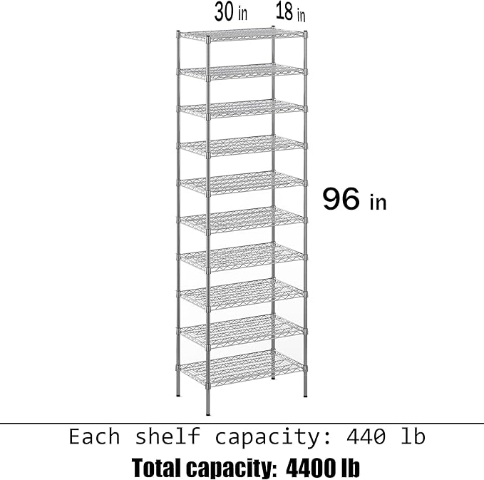 Regal Altair 18" Deep x 30" Wide x 96" Height Wire Shelving Kit | 10-Tier | NSF Commercial Storage Rack Unit