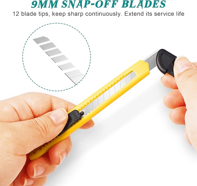 TIFICAL 4 Pack Box Cutter, 9mm Snap-off Utility Knife, Box Cutter Retractable for Opening Packages Cartons, Box Opener, Disposable Razor Knife Exacto Knife Perfect for Office and Home use