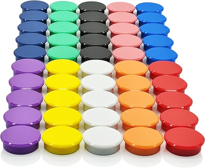PYJLBX Fridge Magnets, 50 Pack Strong Refrigerator Magnets, Colorful Cute Mini Round Magnets for Whiteboard, 10 Colors Heavy Duty Small Magnet for Fridge Office Locker Crafts Classroom Dry Erase Board