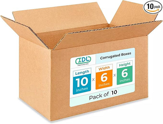 Medium Moving & Shipping Boxes 10x6x6 inches (10-Pack) - Extra Strength 200 lb vs Regular - Corrugated Packing Boxes for Delivery - Durable Cardboard Box - Shipping Box Medium by IDL Packaging