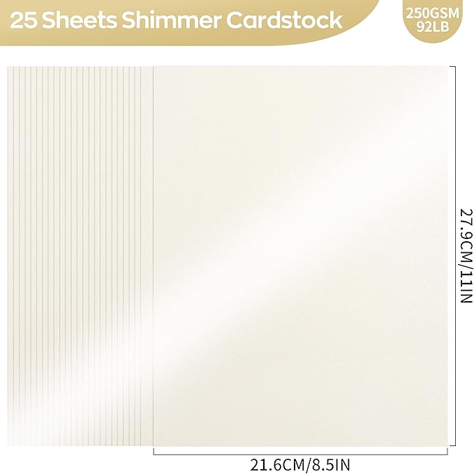 25 Sheets Cream Shimmer Cardstock 8.5 x 11Inch Off White Card Stock 92lb Heavyweight Printer Paper for Wedding Invitations, Crafts, Greeting Cards, Printing UAP18CM025
