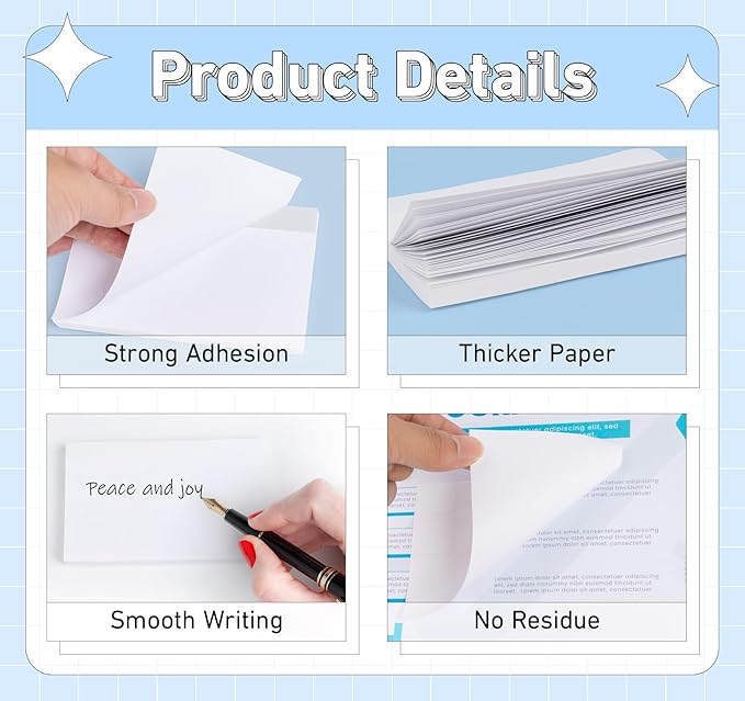 White Sticky Notes 3 x 5 in,10 Pads Large Notepads,100 Sheets/Pad Sticky Note Pads,1000 Sheets in Total Long Memo Pads,Super Sticky Pads for Office, School, Home,Meeting,Notebook Monitors Wall