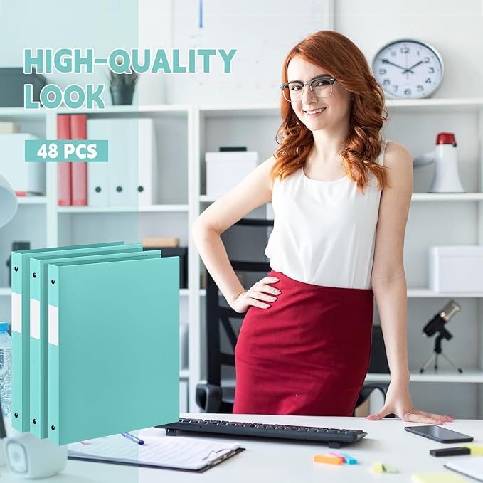 Henoyso 48 Pcs 3 Ring Binder 0.5 Inch Round Fits Letter Size 8.5'' x 11'' Paper Plastic Flexible Binder Bulk Holds 140 Sheets with 1 Pockets Versatile Organizer for Home Office School (Mint Green)