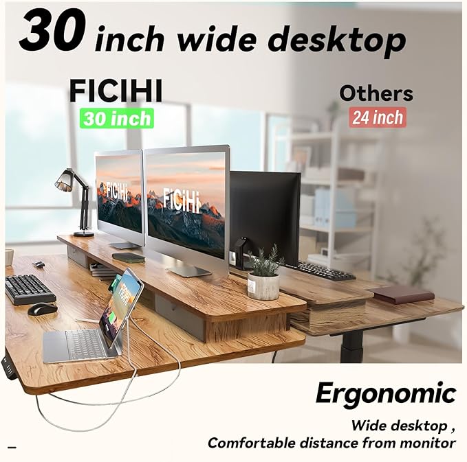 FiCiHi Adjustable Height Standing Desk with 4 Drawers,55 x 30 inches Electric Sit Stand Home Office Desk with Two Tiers, 3 Memory Presets, Monitor Stand Riser, USB A/C Charging Port