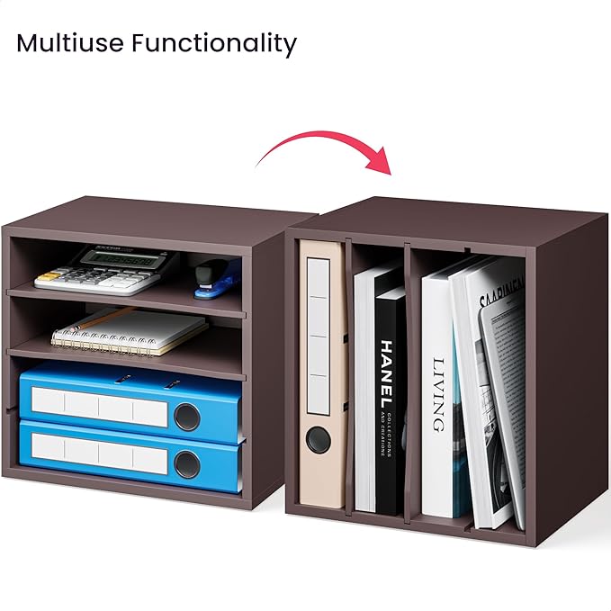 Ballucci 4-Tier Paper Organizer, Desk File Organizer, Stackable Letter Tray, Wood Mail Sorter with Adjustable Storage Shelves, Office Desk Organizer, Dark Brown, Espresso