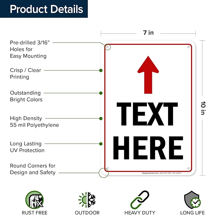 Custom Arrow,Custom Directional Sign, Up Arrow,7x10 Inches, 55 mil thick HDPE (high density polyethylene) Made in USA by My Sign Center