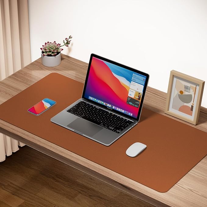 Boutilon Leather Desk Pad Protector,Non-Slip Mouse Pad,Laptop Desk Pad,Office Mouse Mat,Waterproof Leather Desk Blotter,Desk Writing Pad for Office and Home (XXL-Brown,47.2"x 17")