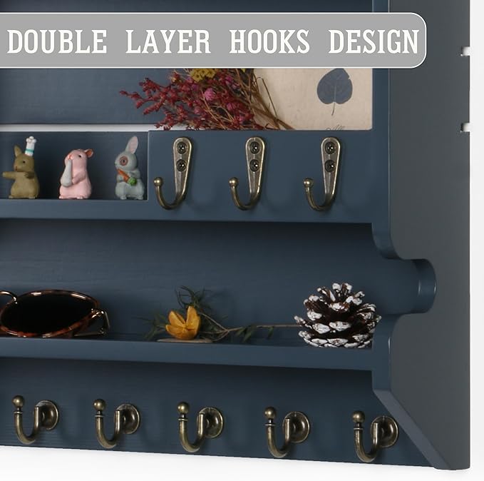 Innovation Key Holder for Wall, Mail Organizer with Key Hooks, Keys Holder on Wall, Gray