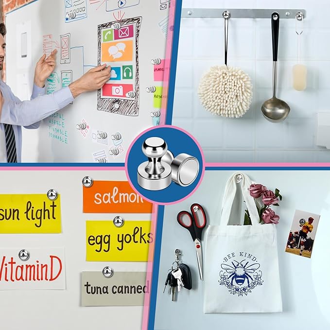 LOVIMAG Fridge Magnets 40Pcs Refrigerator Whiteboard Small Strong Magnet Classroom Kitchen Accessories Decorative Locker Set Decor Must Haves Office Calendar Refrigerador Magnetic Cute Crafts Silver