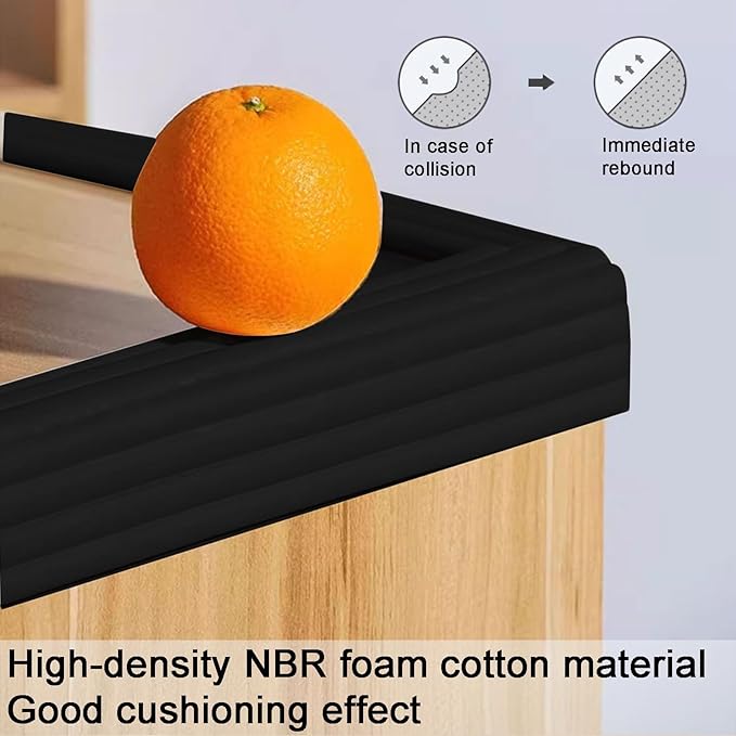 OYKSHDF Proof Edge Corner Protector, 2pcs 78.7in/200cm Furniture Safety Bumpers Guard Padding, Soft NBR Rubber Foam Adhesive Cushion, Fireplace Cabinets Table Desk Edges & Sharp Corners (Black)
