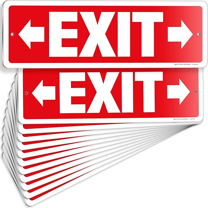 iSYFIX Exit Signs 12 Pack 12x4 Inch with Directional Right & Left Arrows - Rust Free Aluminum, Laminated for UV, Weather, Scratch Resistance - Ideal for Offices, Schools, Theaters, Restaurants