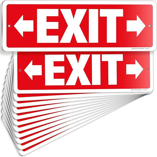 iSYFIX Exit Signs 12 Pack 12x4 Inch with Directional Right & Left Arrows - Rust Free Aluminum, Laminated for UV, Weather, Scratch Resistance - Ideal for Offices, Schools, Theaters, Restaurants