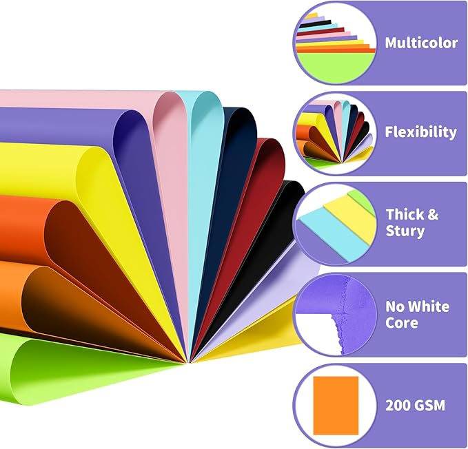 120 Sheets 8.5" X 11" Colored Cardstock, 12 Assorted Colors Construction Paper Valentine's Day Card Stock Printer Paper for Printing, Card Making, DIY Crafts,School Supplies,Party Decorations