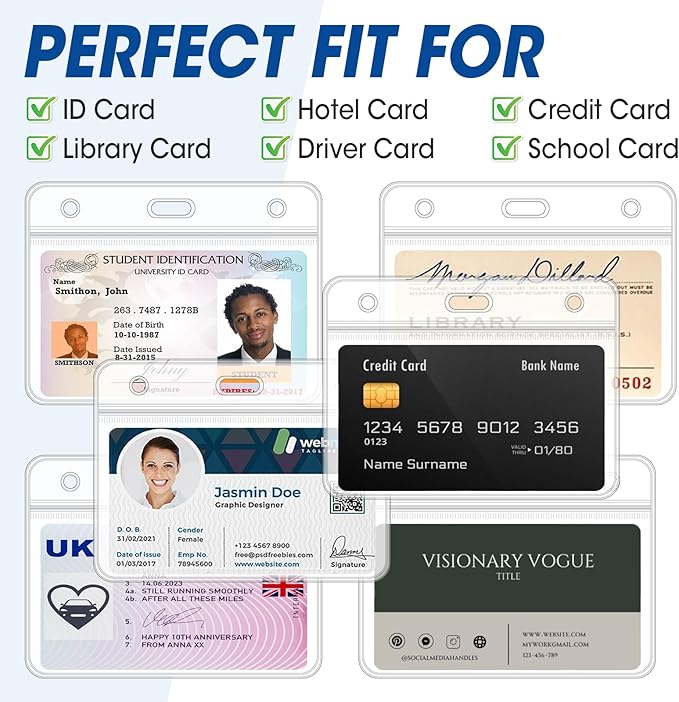 100 Pcs Horizontal Badge Holders, Extra Thick ID Card Name Tag Badge Holder with Resealable Zip, Waterproof ID Badge Holder