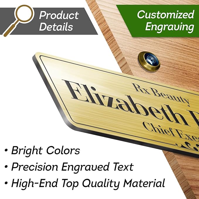 Name Plates for Doors, Custom Office Door Signs, Personalized Wall Plaques - 2.5x8 Inch, 18 Colors, (Prestige) Made in USA By My Sign Center