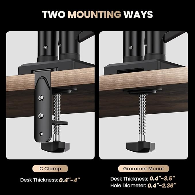 SIAGO Dual Monitor Stand, 15 to 32 Inch Monitor Arm, Adjustable Monitors Mount with C-Clamp and Grommet Installation, Made of Iron and Al, VESA Monitor Stand for Desk - Fits 4.4 to 19.8lbs Monitors