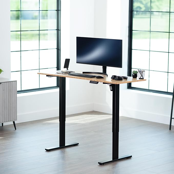VIVO Electric 60 x 24 in Real Bamboo Standing Desk, Memory Height Adjustment, 1B Series, Holds 220 lbs, One-Piece Top, Black Frame, DESK-KIT-1B6O
