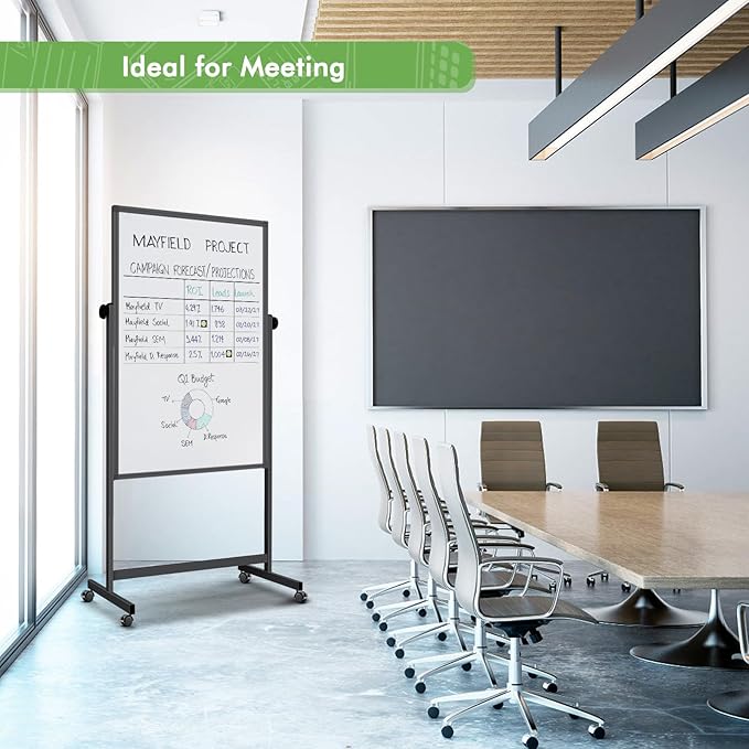 Rolling Whiteboard on Wheels, 32x48 Inches Double-Sided Magnetic Dry Erase Board with Stand, Height Adjustable Mobile White Board Easel for Classroom Home Office Black