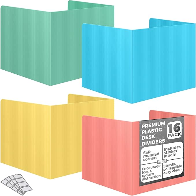 16 Pack Desk Privacy Folders for Students Desk Divider - Designer Pastel Color Privacy Folders for Students - Easy to Clean Strong Plastic Privacy Shield Desk Dividers for Students Classroom Supplies
