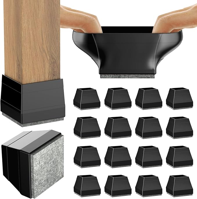 Square Chair Leg Protectors for Hardwood Floors,16 Pcs Silicone Felt Furniture Legs Caps to Prevent Floor from Scratches and Reduce Noise, Easy to Move, (Black, Fit: 0.866-1.14").