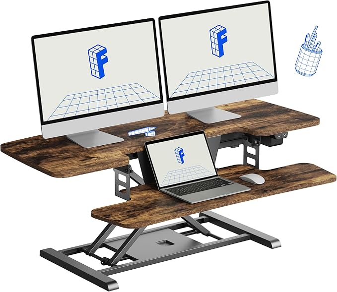 FLEXISPOT 42" Electric Standing Desk Converter Height Adjustable Desk Strong Weight Capacity Motorized Stand up Desk Riser for Office Home, Rustic Color