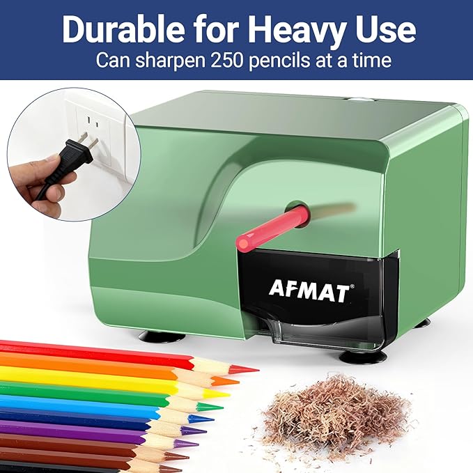 AFMAT Electric Pencil Sharpener for 6-8mm Pencils, Heavy Duty Pencil Sharpener, Fast Sharpen in 3-5s, 3 Sharpness Setting, 10,000+ Sharpenings for Classroom, School, Home, PS108
