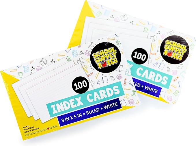School Supply Boxes | 3x5 White Index Cards (100 ct.) | 50 Pack | Lined in Front, Blank in Back