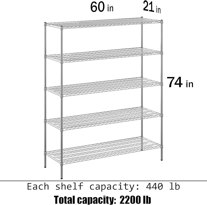 Regal Altair 21" Deep x 60" Wide x 74" Height Wire Shelving Kit | 5-Tier | NSF Commercial Storage Rack Unit