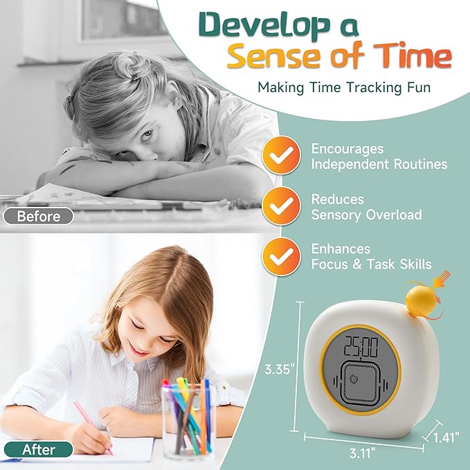 VEWINGL Productivity Timer & Clock with Alarm, Adjustable Desktop Timer for Autism, ADHD, Time Management, Ideal for Work, Study, Tasks, and Kitchen (Yellow)