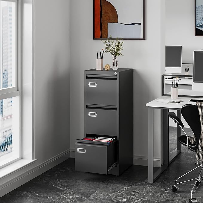 Fesbos Vertical File Cabinets - 3 Drawers 17.8" Deep Lockable Filing Cabinet - Metal Storage Cabinets for Home Office to Hanging Files Letter/Legal/F4/A4 Size