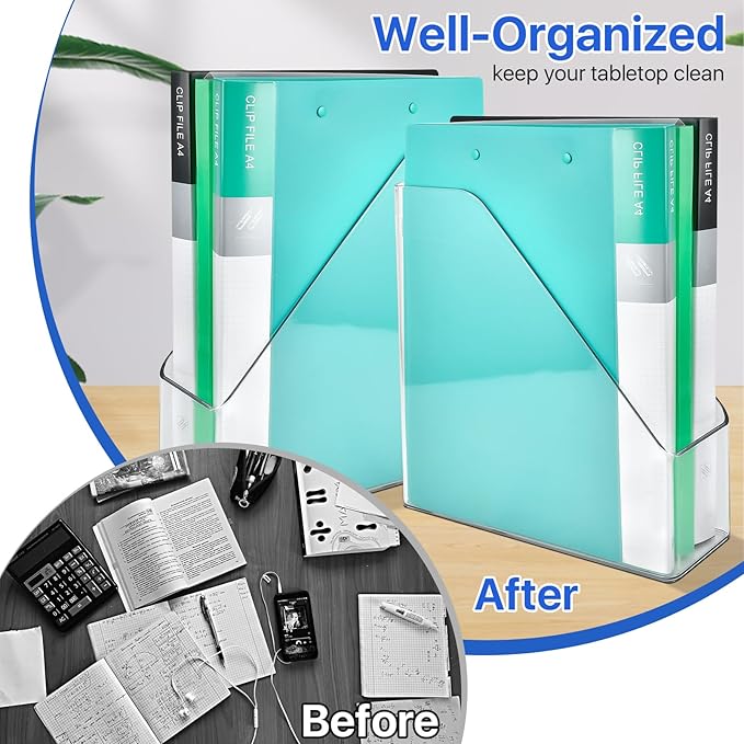 Akamino 2 Pack Acrylic Magazine File Holder,A4 Vertical File Organizer with Handle for Desk,Clear Document Rack File Folder Storage Bin for Home Office School