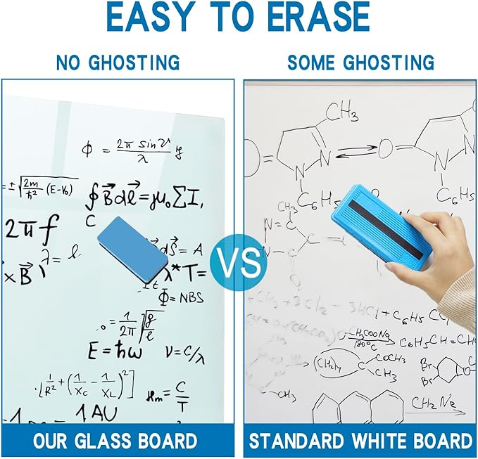 JYYPWB Glass Magnetic Dry-Erase Board - 48 x 36 Inches Hanging Glass Whiteboard for Wall, Large Frameless Magnetic White Board for Office, Home & School