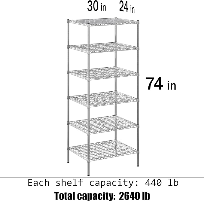 Regal Altair 24" Deep x 30" Wide x 74" Height Wire Shelving Kit | 6-Tier | NSF Commercial Storage Rack Unit