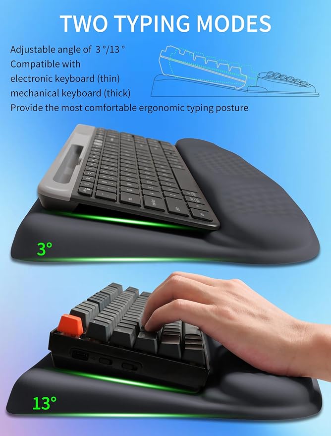 KUOSGM Ergonomic Wave Wrist Rest with Keyboard Stand, Cushioned Palm Rest, Comfortable Integrated Memory Foam for Natural Typing and Relieve Wrist Pain, Starry Sky Grey