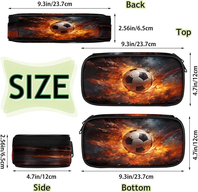 Pardick Football Fire Pencil Case，Big Capacity Pencil Pouch Coin Pouch Stationery Organizer For Teen School