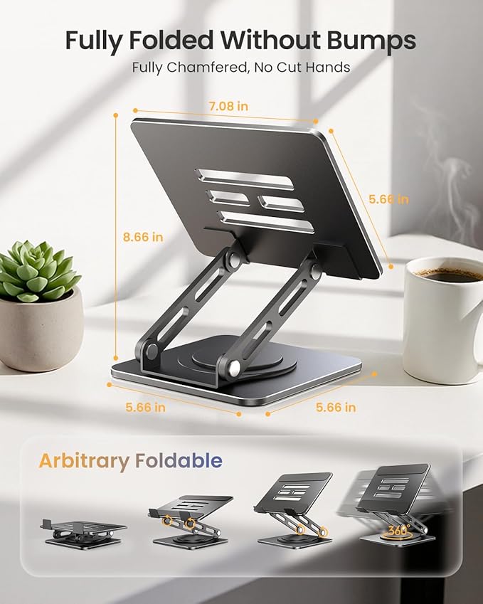 LOXP Adjustable Tablet Stand, 360 Rotating iPad Stand with Heavy-Duty Base, Tablet Holder Compatible with 4.0-16.9" Device, 2025 iPad Pro Air Mini, Kindle, Surface Tablet, Portable Monitors - Black