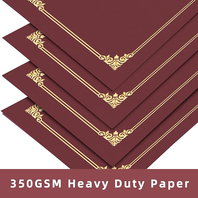 HAUTOCO 120 Packs Certificate Holders, Burgundy Diploma Holders, Document Award Covers Certificate Folders with Gold Foil Border for 8.5x11 Letter Size
