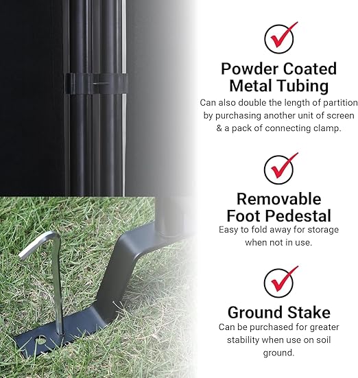 Proman Products - Galaxy 2 Panel Section Privacy Folding Screen Divider, Water Repellent Fabric Room Divider with Black Powder Coated Metal Frame for Indoors or Outdoors (Black)