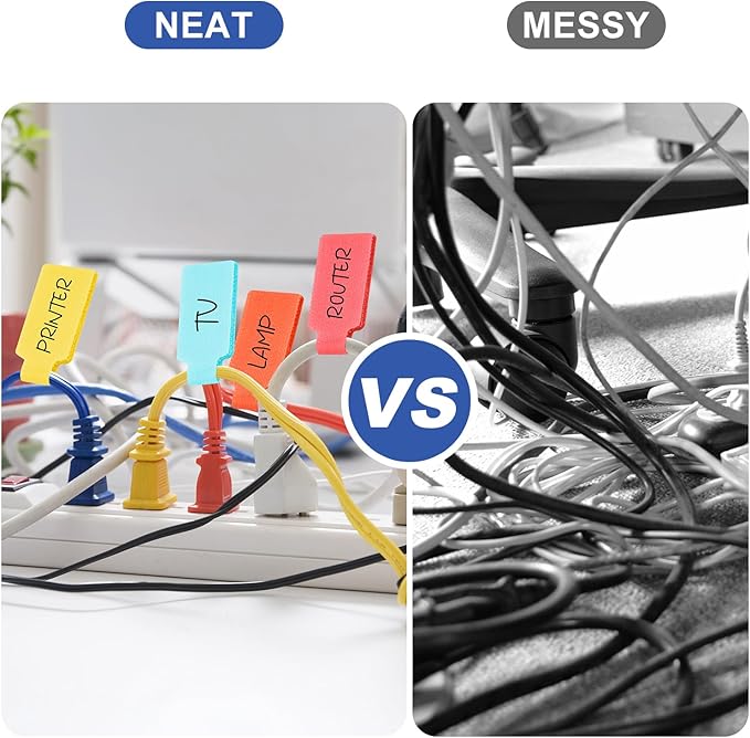 SZ.haitun 40 Pack Cable Labels Tags, Multi-Color Write On Wire Cord Tags and Charger Labels Waterproof for Cable Management and Identification Electronics (Rectangular)