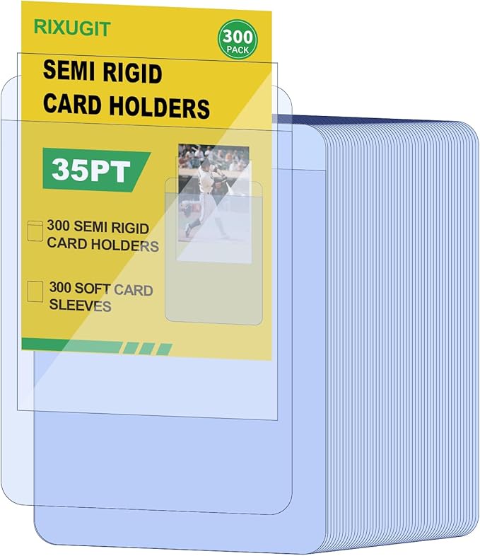 600ct Card Protectors - 300 Semi Rigid Card Sleeves and 300 Soft Sleeves, Semi Rigid Card Holder, Semi Rigid Baseball Cards Sleeves Protectors, Graded Trading Cards Sleeve