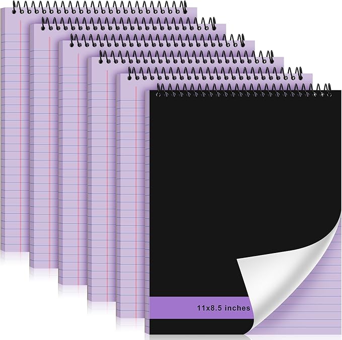 Resurhang 6 Pcs Legal Pad Top Spiral Bound Notebook 70 Sheets Double Sided College Ruled Paper Notepad Memo Steno Pad with Stiff Cover for Business College(8.5 x 11 Inches,No Holes,Purple)