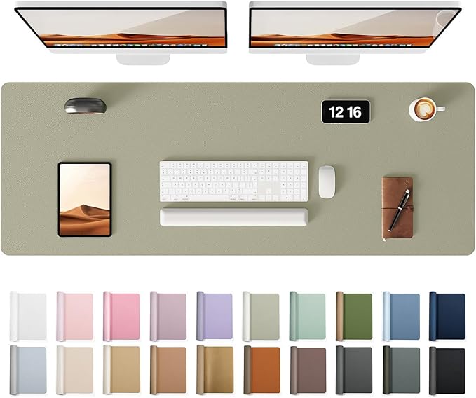 YSAGi Leather Desk Protector, Office Mat, Large Mouse Mat, Non-Slip PU Leather Blotter, Laptop Pad, Waterproof Writing Pad for Office and Home (Olive Beige, 47" x 17")