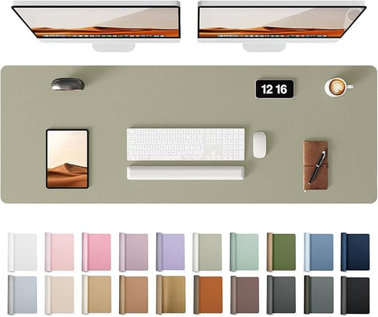 YSAGi Leather Desk Pad Protector, Office Desk Mat, Large Mouse Pad, Non-Slip PU Leather Desk Blotter, Laptop Desk Pad, Waterproof Desk Writing Pad for Office and Home (Olive Beige, 47.2" x 23.21")