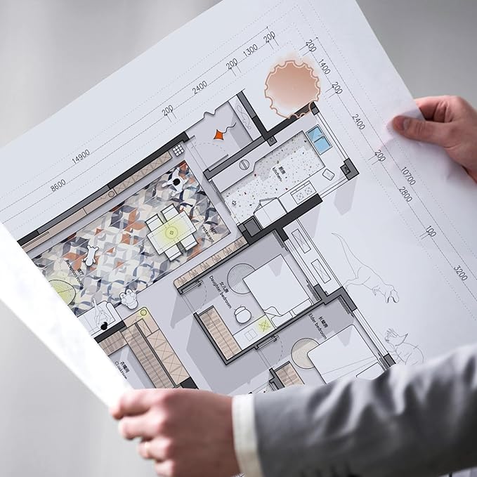 VEVOR 24 in x 150 ft Plotter Paper, 6 Rolls, 20 LB Bond, Architectural D/E, 2496 Sheets, White, Uncoated, Biodegradable, 94% Opacity, Ideal for CAD, Engineering, GIS Maps & Architectural Designs
