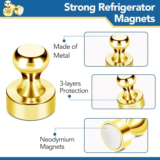 LOVIMAG Fridge Magnets 25 Pcs Refrigerator Whiteboard Small Strong Magnet Classroom Kitchen Accessories Decorative Locker Set Decor Must Haves Office Calendar Refrigerador Magnetic Cute Crafts Gold