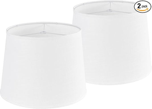 GO&SO Large White Texture Lamp Shades Set of 2,Drum Lampshades Replacemnt for Table Lamps Floor Lamps-14"Top × 16" Bottom × 11" High(Spider),Required Assembly-Modern Floor Lamp for Living Room