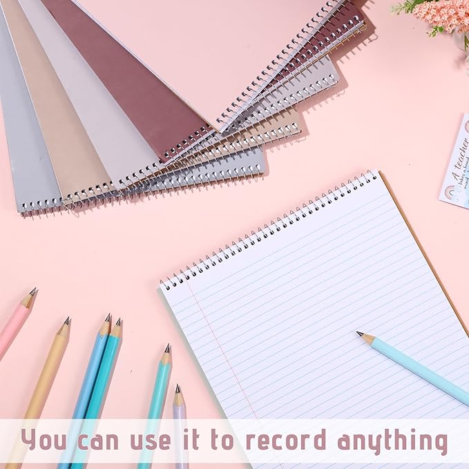Maitys 6 Pcs Legal Pad Steno Spiral Notebook 8.5" x 11" Top Bound Spiral Pads Hard Cover College Ruled Notepad 70 Sheet Pad for School Office University Home(Pastel Color,Whimsical Style)